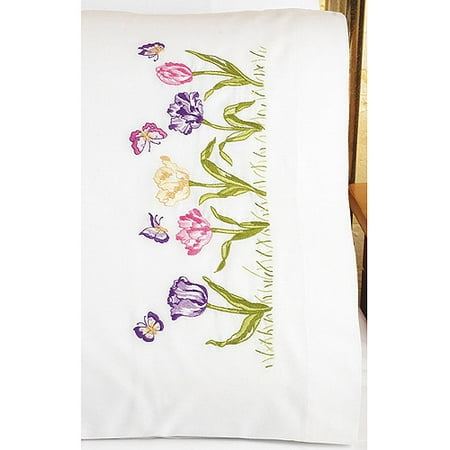 Tulip Garden Pillowcase Pair Stamped Embroidery, 20