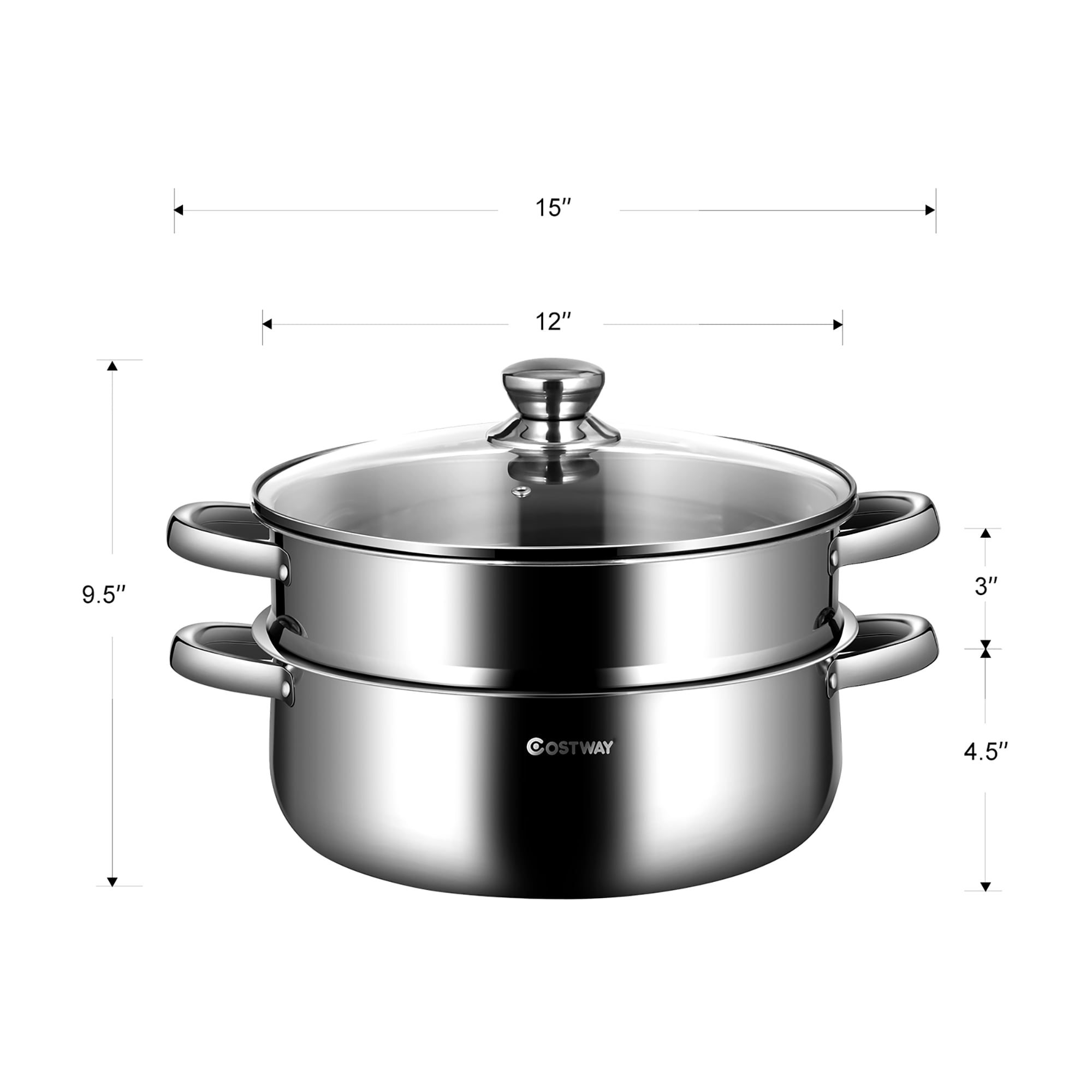 Large 34cm 36cm 38cm 2 Tier Stainless Steel Double use Pot Steamer and Wok  Set