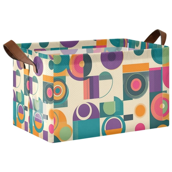 Yayeee Foldable Storage Basket for Shelves with Handles Waterproof Cloth Bins, Purple Geometric