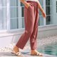 thumbnail image 2 of Pantalones informales de lino para mujer - Cintura alta elástica con bolsillos, 2 of 6