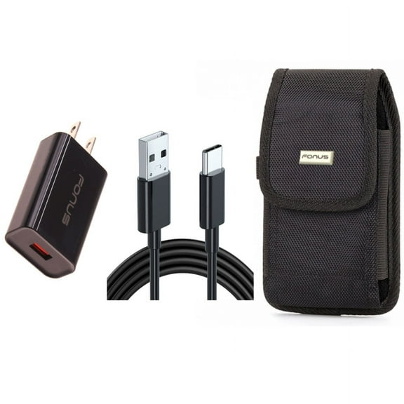 Case Belt Clip & 18W Fast Home Charger for iPhone 15 Pro Max - Swivel Holster Rugged Cover and 6ft Long USB-C Cable Type-C Cord USB Wall Adapter Power Wire A9Z for iPhone 15 Pro Max (6.7")