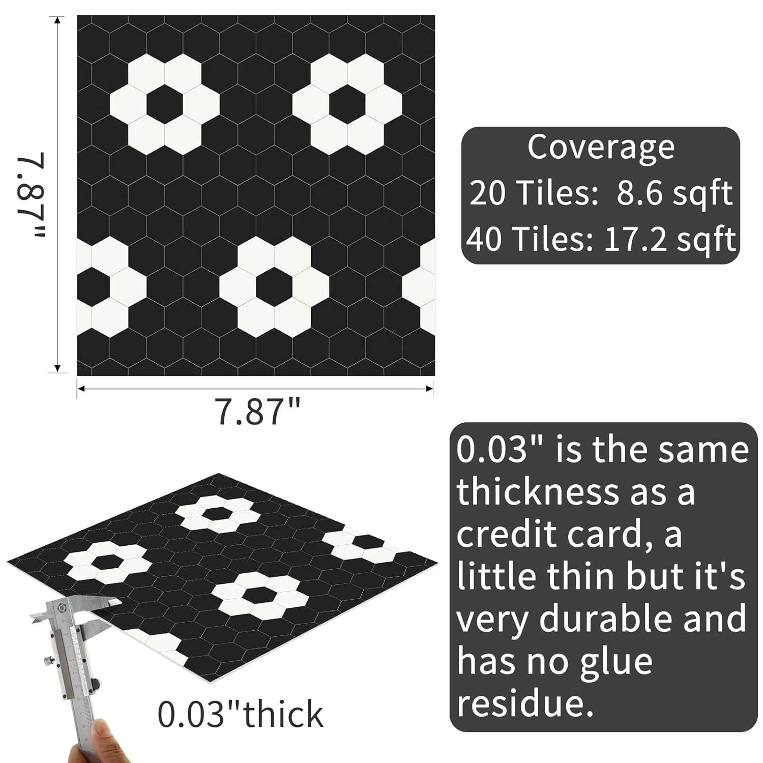 MORCART Peel and Stick Floor Tile, Vinyl Flooring Waterproof, DIY Flooring for Bathroom, Kitchen, Fireplace, Pet House, Stairs, Bedrooms, Wall(20PCS,7.87" x 7.87",Black)