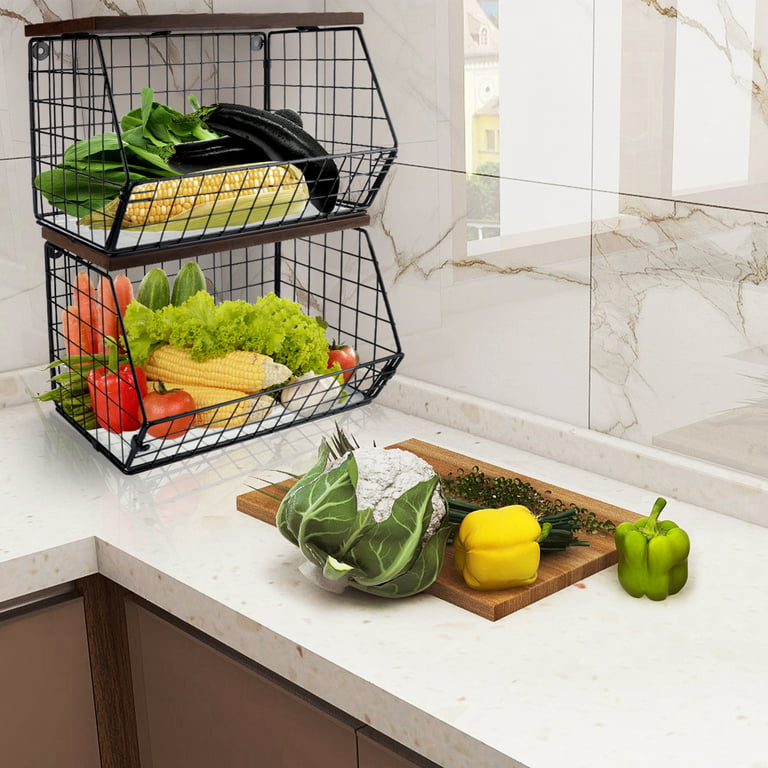 2pcs Stacking Folding Fruit Vegetable Storage Basket Kitchen