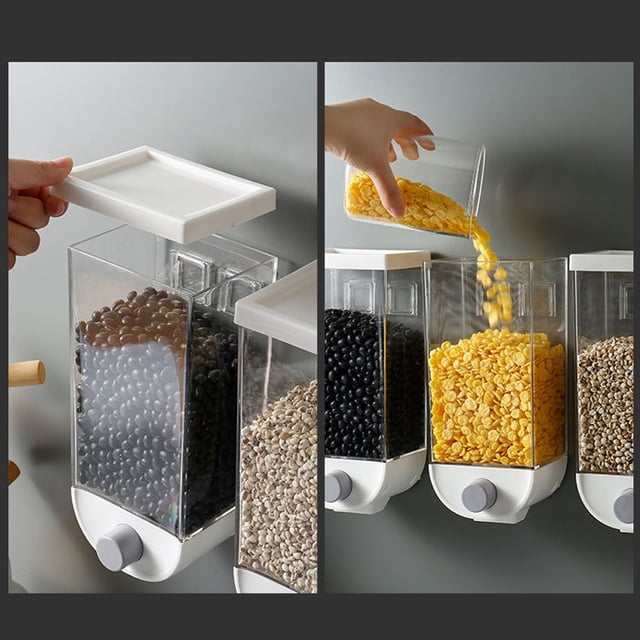Fiudx Contenedor de Almacenamiento de Alimentos Easy Press, Dispensador de Cereales Transparente, Diseño de Montaje En Pared, Gran Capacidad, Ahorra Espacio, Multiusos para Granos y Arroz, Organizaci