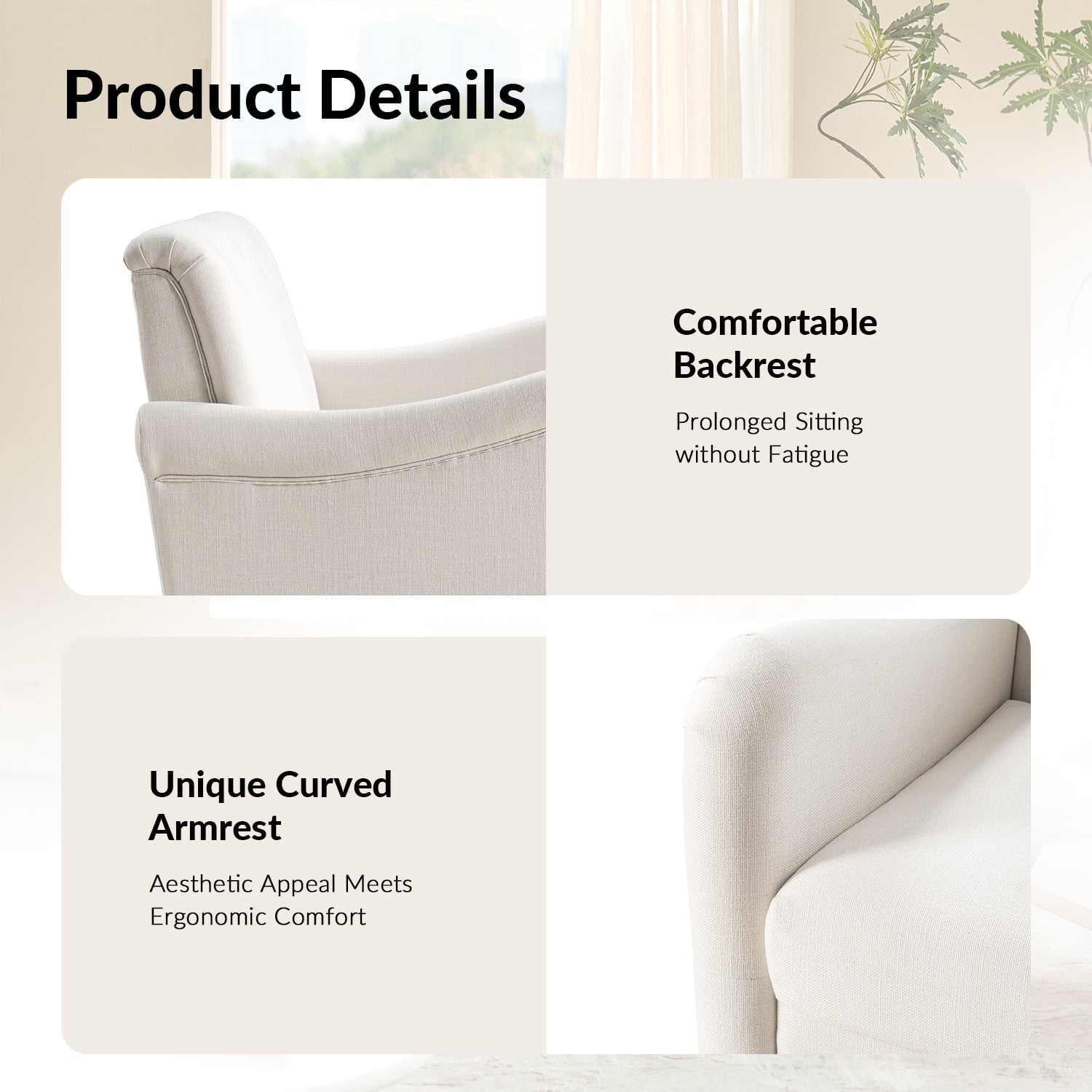 Tina's Home 50" Farmhouse Loveseat Sofa with Slope Arms and Solid Wood Bobbin Legs for Living Room, Ivory