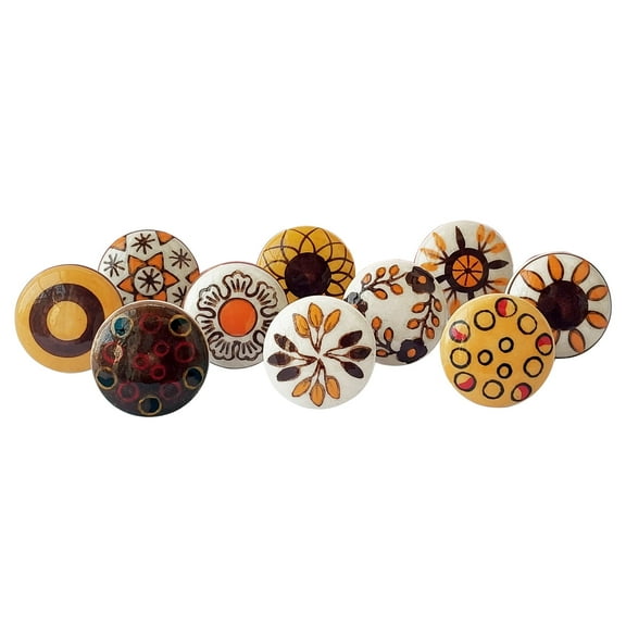 Royal Kraft Vintage Golden and Black Painted Ceramic Pull Knobs for Kitchen Cabinet, Door & Drawer, Wardrobe, Cupboard (Set of 10) Sknob019