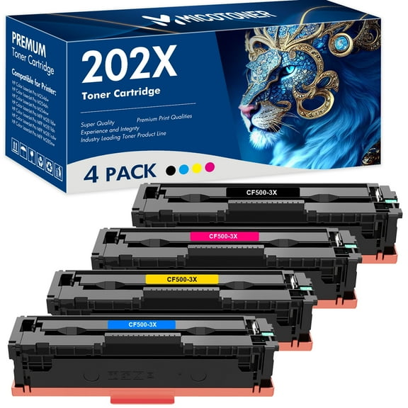 202X Toner Cartridge 4-Pack Compatible for HP 202X 202A CF500X CF500A CF501X CF502X CF503X 202X Color LaserJet Pro M254dw M254dn M254nw Printer Ink (Black,Cyan,Magenta,Yellow)
