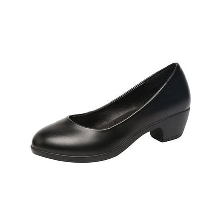 

Lacyhop Ladies Casual Shoes Chunky Heeled Dress Pumps Slip On Heels Walking Anti-Slip Office Work Shoe Lightweight Mid Heel Black 8