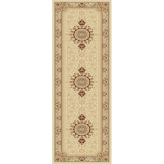 Tayse Sensation Area Rug 4672 IVORY Traditional Beige Medallion Border 2' 3" x 7' 3" Rectangle