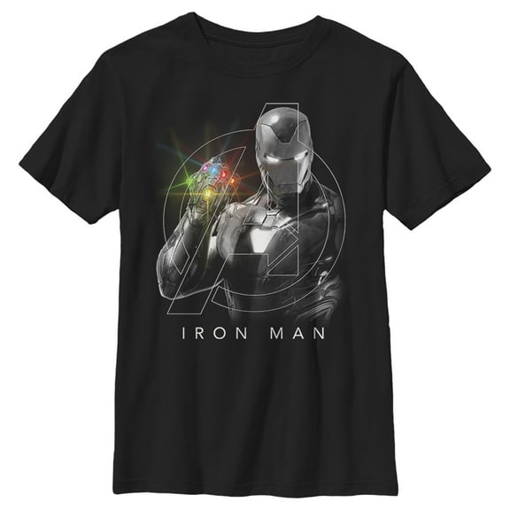 Boy's Marvel Avengers: Endgame Glowing Stones Logo Overlay Portrait  Graphic Tee Black X Large