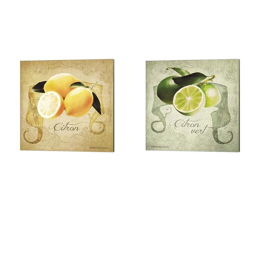 Great Art Now Vintage Lemons & Limes Citron by Bluebird Barn 2 Piece Canvas Art Set Each 14"W x 14"H