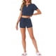 thumbnail image 2 of Pijamas de Mujer INSPIRE CHIC de Punto Waffle con Botones, Conjunto de Top Corto de Manga Corta y Pantalones Cortos 2 Piezas, Talla XL, Azul Marino, 2 of 6