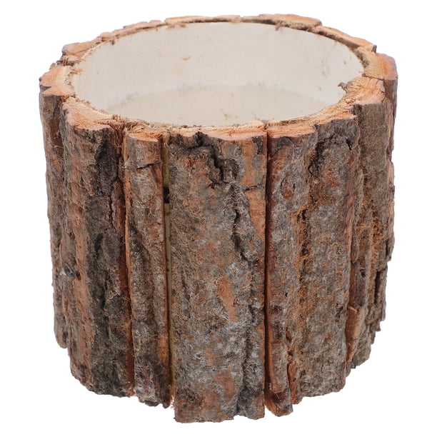 ColoMX Maceta de madera con corteza para flores, pequeño cubo de madera, estilo rústico, para el hogar.