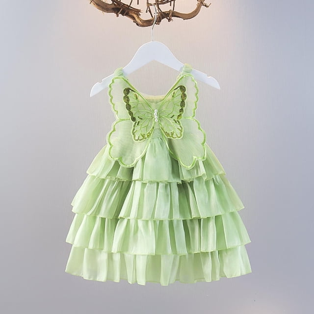 Odeerbi Vestido de Princesa de Verano Con Capa Alas de Mariposa Vestido de Niña Flor Algodón Fiesta de Cumpleaños Vestido de Fiesta Formal