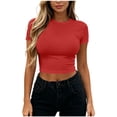thumbnail image 3 of Babysbule Women Crew Neck Fitted Crop Tee Short Sleeve Slim Casual Top for Summer Street Daily Outfits, 3 of 7