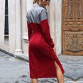 thumbnail image 4 of Lilgiuy Ladies Autumn And Winter Casual Drawstring Contrast Color Stitching Stand Collar Dress Women Wine Fall for 2022 Spring Winter, 4 of 5
