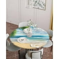 thumbnail image 4 of Summer Ocean Beach Palm Tree Fitted Round Tablecloths Elastic Edged Table Covers 45"-54",Tropical Coastal Scene Waterproof Dining Room Kitchen Table Cloth for Holiday Party Tables Decor, 4 of 8