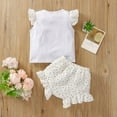 thumbnail image 2 of 2Pcs Toddler Baby Girls Summer Casual Outfit Sets Letter Print Flare Sleeve T-shirt Tops+Ruffle Shorts, 2 of 7