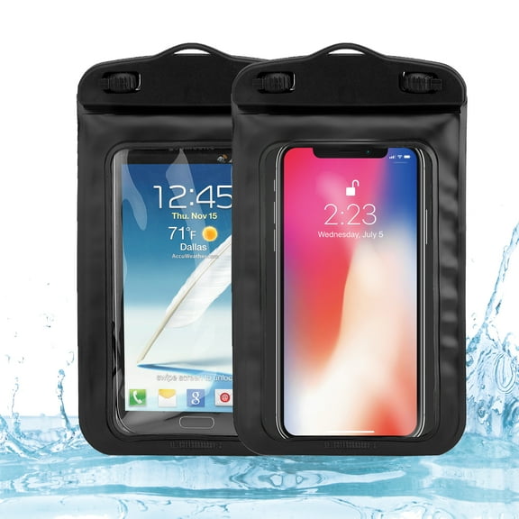 (2 Pack) Universal Waterproof Interlocking Seal Carrying Case for iPhone Xs Max / Xr / 8 Plus, Galaxy S10  / S9  / S8 , and Pixel 3 XL / 2 XL With Adjustable Lanyard (Black)