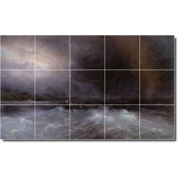 Ceramic Tile Mural-Ivan Aivazovsky Waterfront Painting 239. 30" w x 18" h using (15) 6 x 6 ceramic tiles