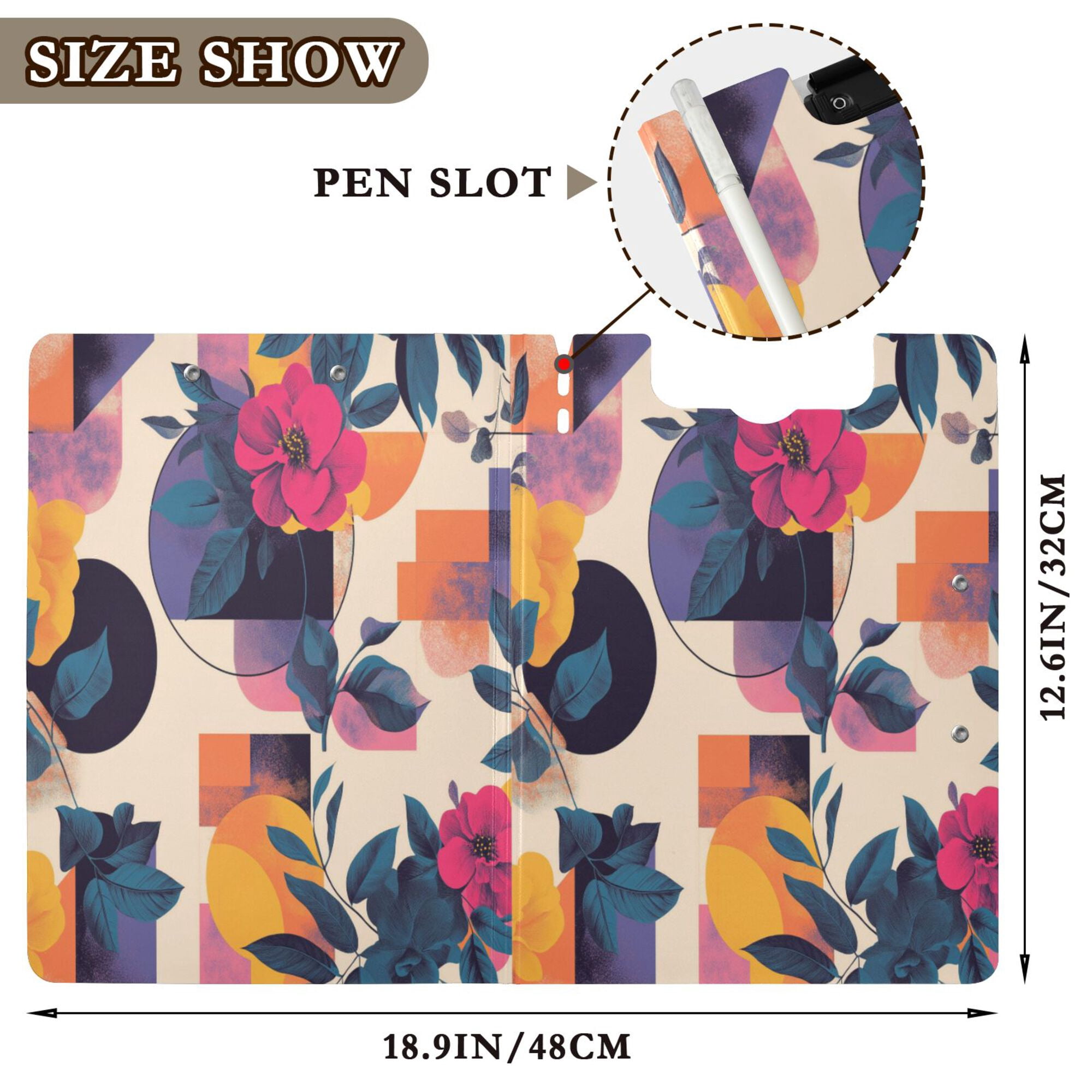 FORMRS A4 Clipboard Folder with Pen Holder Horizontal Foldable School Office Binder, Flowers Pattern Style