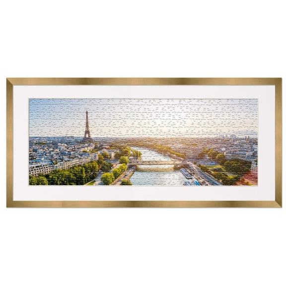 11.25x38.25 Frame for Jigsaw Puzzles - Wooden Bronze Puzzle Frame with Mat (White) For Puzzles Measuring 11.25x38.25 Inches
