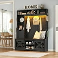 thumbnail image 5 of Blotout 7-in-1 Entryway hall tree with bench and shoe storage, 75"H Farmhouse Coat Rack with Shoe Bench, 16 Shoe Cabinets, 7 Coat Hooks, LED Lights and Adjustable Shelf, for Hallways (Black), 5 of 6