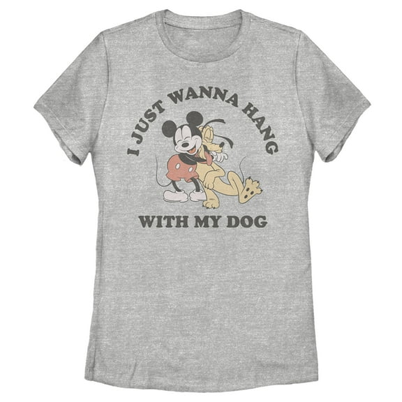 Women's Mickey & Friends I Just Wanna Hang with my Dog Pluto Graphic Tee Athletic Heather Medium