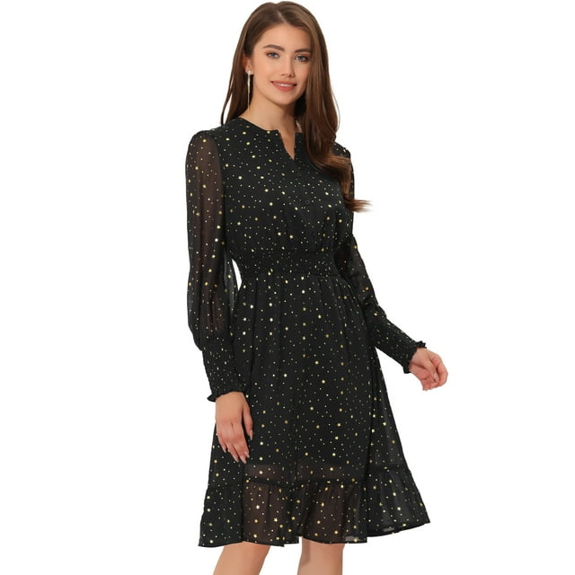 Vestido de Estrella Metálica Allegra K Negro XS