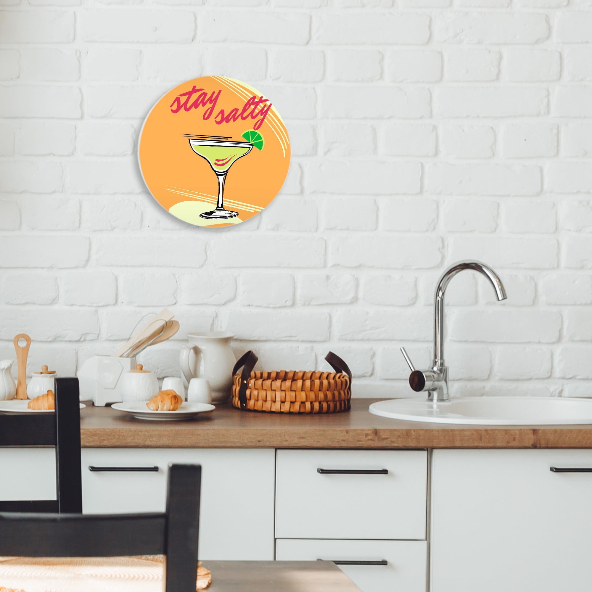 Orange Stay Salty Martini Circular Wall Plaque, design by Elizabeth Medley