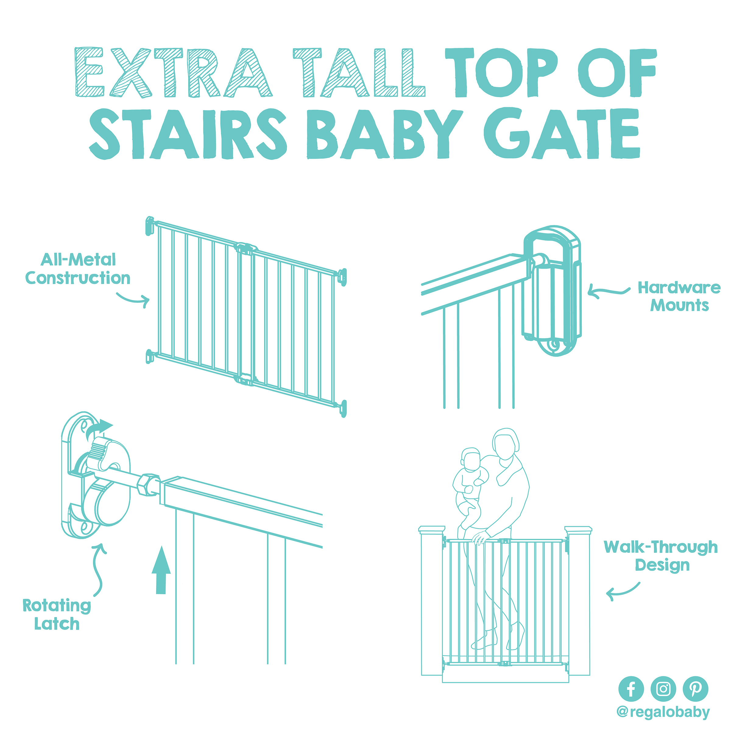 Regalo Extra Tall Stair Gate, 38 Inch Black Metal photo 7