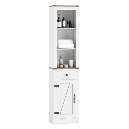 Gymax 68'' Tall Bathroom Cabinet w/ Barn Door Drawer & Adjustable Shelf for Laundry