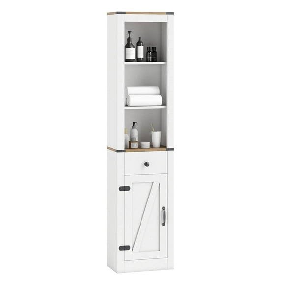 Gymax 68'' Tall Bathroom Cabinet w/ Barn Door Drawer & Adjustable Shelf for Laundry