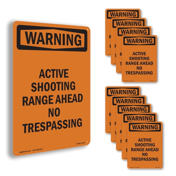 Active Shooting Range Ahead No OSHA WARNING Rigid Plastic Sign 18 Inch x 12 Inch - 10 Pack