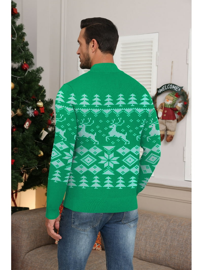 Iceglad Mens Ugly Christmas Sweater Quarter Zip Sweaters Reindeer