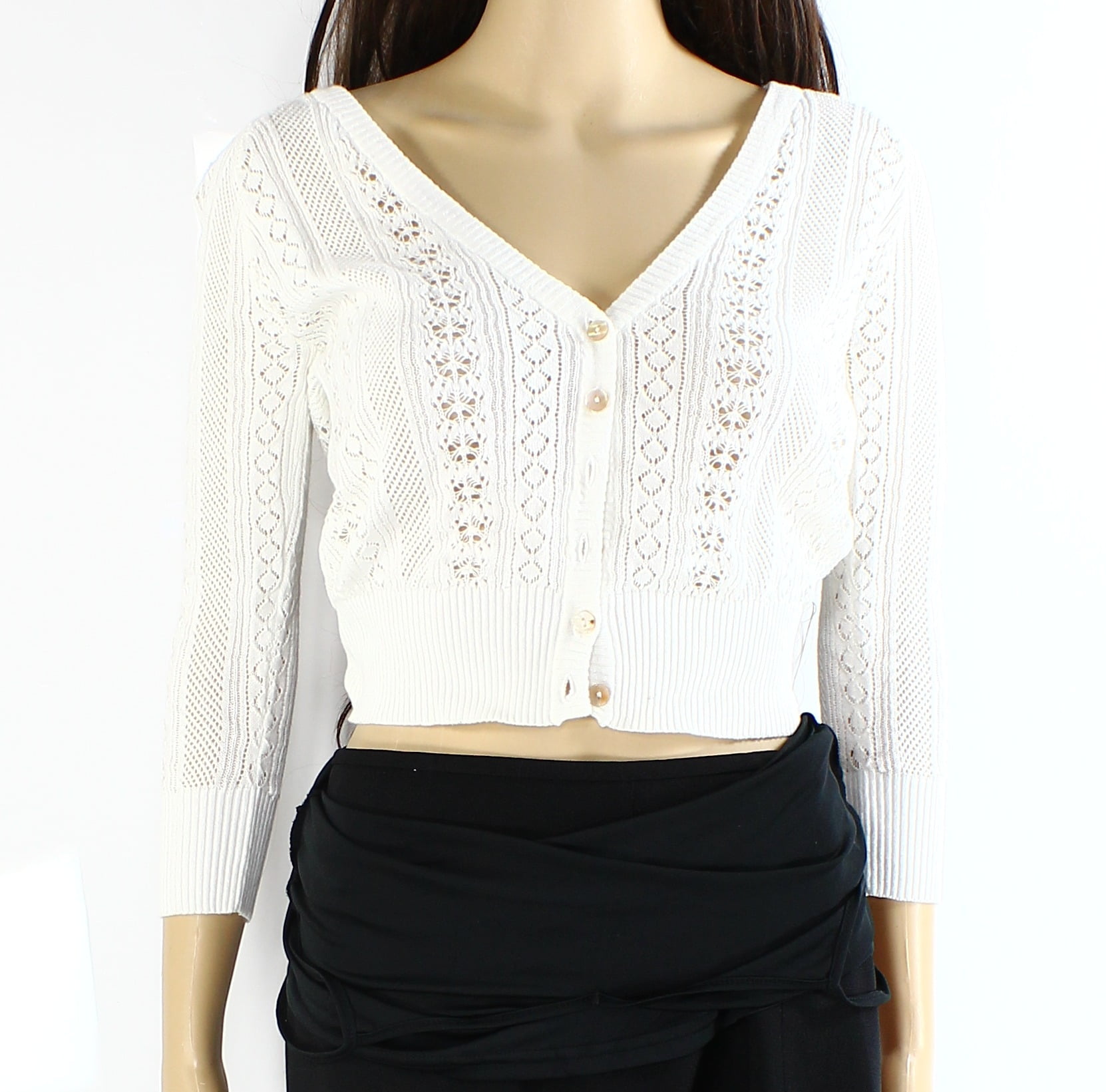 Painted Thread Painted Thread NEW White Womens XS Knit ButtonFront