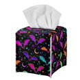 thumbnail image 2 of Renewold Halloween Square Tissue Box Holder with Storage Colorful Bats Stars Cube Box Cover Reusable PU Leather Napkin Tissue Holder Box for Living Room Bathroom, 2 of 5