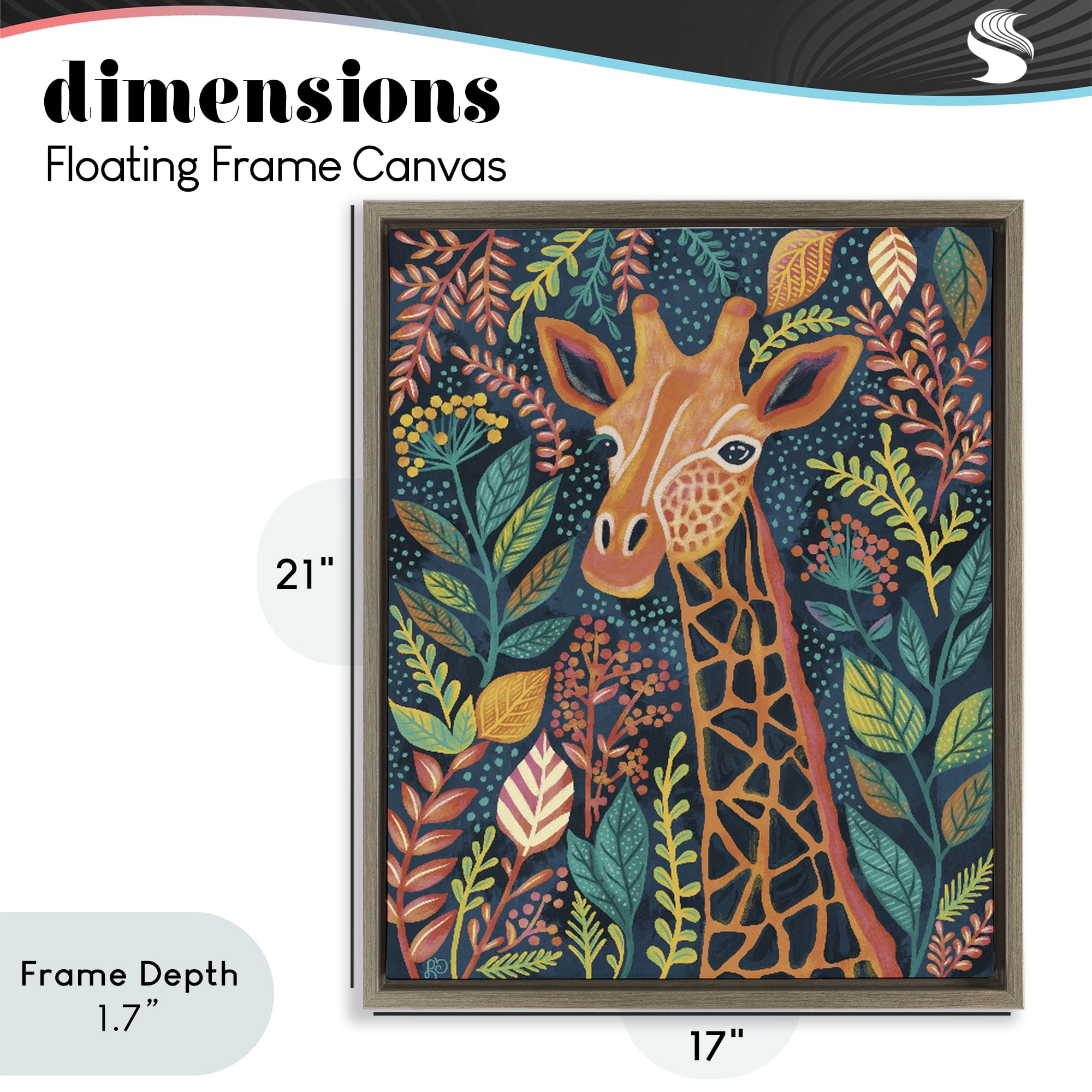 Stupell Industries Exotic Leaf Pattern Giraffe Brown Framed Floater Canvas Wall Art, design by Lisa R Dumm