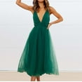 thumbnail image 4 of Sundresses for Women Casual Summer - Womens Spaghetti Strap Tulle Dress Sleeveless V Neck Backless High Waist Cocktail Party Midi Dresses with Belt, 4 of 7