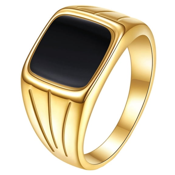 PAMTIER Women's Stainless Steel 12MM Classic Retro Ancient shells Geometric Ring Gold Black Size 6