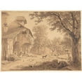 thumbnail image 2 of Robert Zünd 24x19 Black Ornate Framed Double Matted Museum Art Print Titled: Swiss Farm (‘Hirtenhof’) (19th-20th Century), 2 of 5