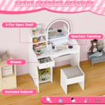thumbnail image 3 of Vanity Table and Chair Set with Lighted Mirror  Toddler Vanity for Girls with Stool  Storage Shelves and Drawer  Little Girls Princess Makeup Set with Mirror and Lights, 3 of 9