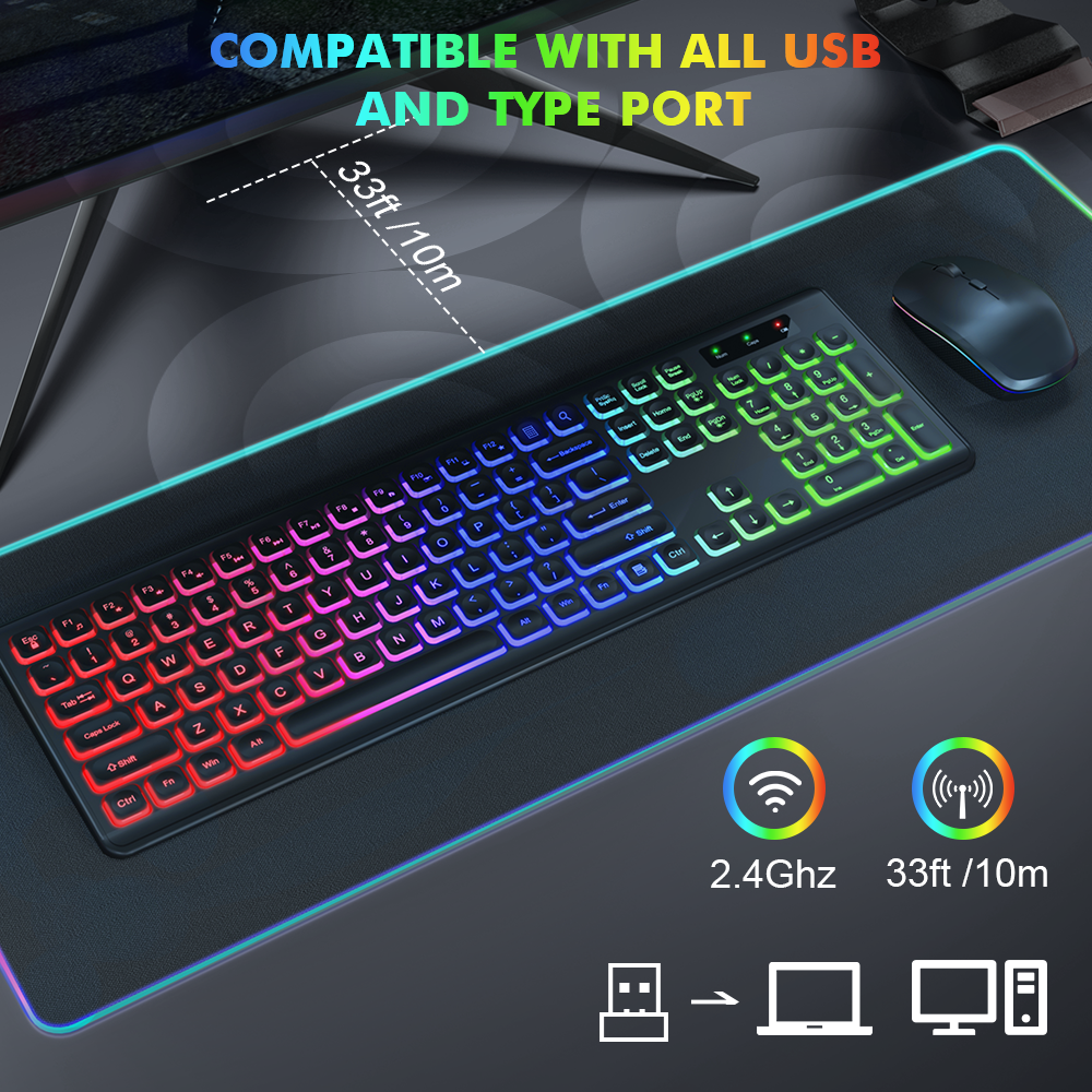 Wagpak Wireless Keyboard and Mouse Combo, RGB Backlit, Rechargeable photo 5
