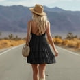 thumbnail image 5 of Women's Tiered Slip Dresses Deep V-Neck Ruffle Mini Dress Flowy Summer Dress for Vacation Party Festival Black S, 5 of 7