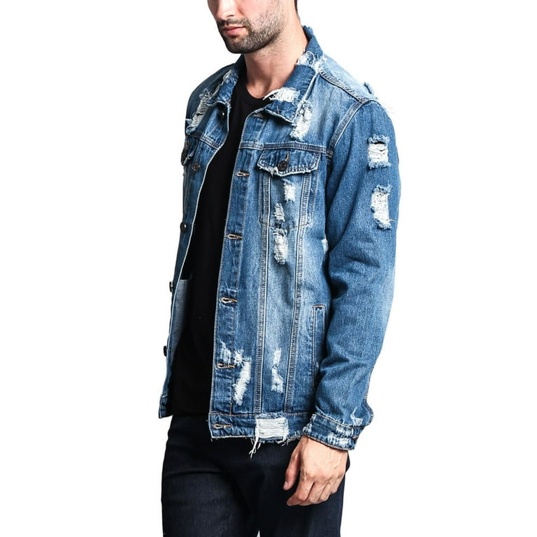 Victorious Men's Essential Denim Trucker Jean Jacket DK148 - Raw Blue -  3X-Large 