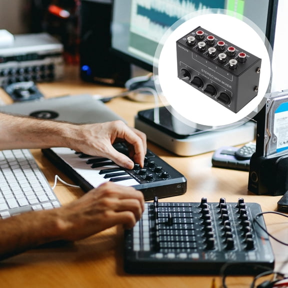 USHOBE Stereo Mixer Passive Mixer ABS Black Audio Devices 1Set