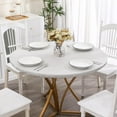 thumbnail image 5 of Round Vinyl Fitted Tablecloth with Flannel Backing Elastic Edge Design Table Cover Waterproof Oil-Proof Plastic Table Cloth Stain-Resistant Wipeable for 45"-52" Round, 5 of 6