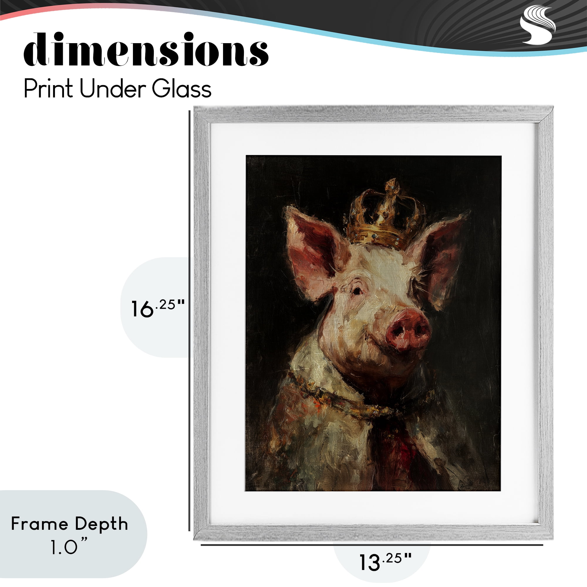 Stupell Industries Royal Swine Portrait Gray Framed Print Under Glass, design by Svetlana Aleynikova