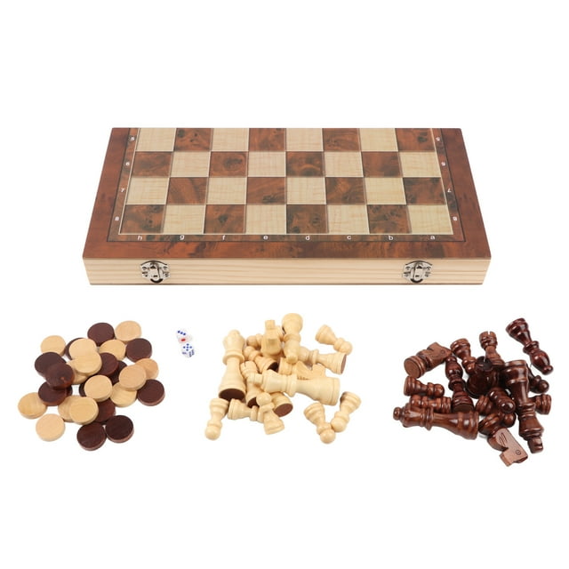 Juego De Ajedrez De Madera, Juego De Damas De Ajedrez De Madera, Portátil Multifunción 3 En 1 Para Niños