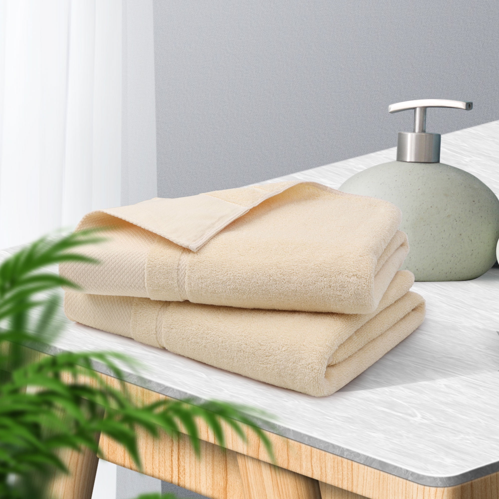 Unique Bargains Bath Towel Set 27" x 54" Soft 100% Combed Cotton 600 GSM Luxury Towels 2 Champagne